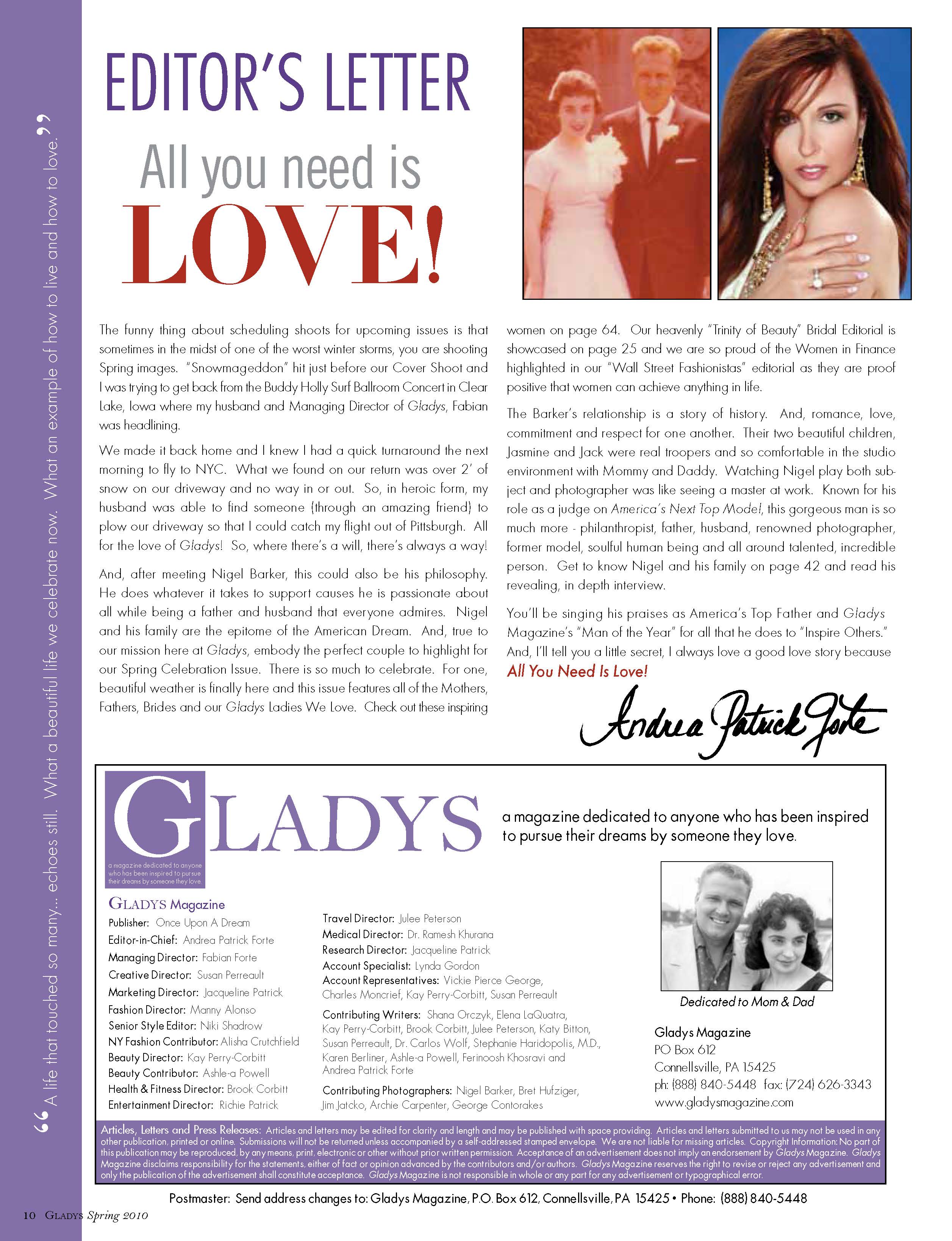 Spring 2010 Editors Letter Gladys Magazine 